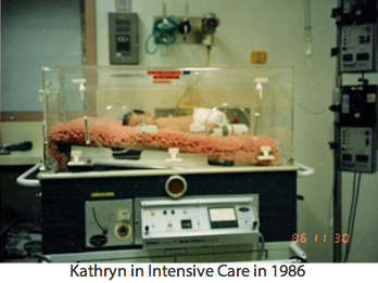 Kathryn in Intensive Care in 1986